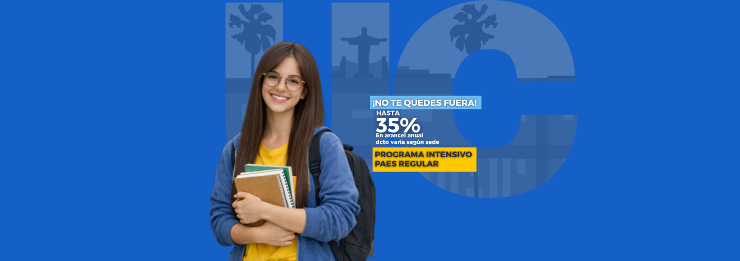 Estudiante universitaria con libros y mochila. ¡No te quedes fuera! Hasta 35% de descuento en arancel anual, dcto varía según sede. Programa Intensivo PAES Regular